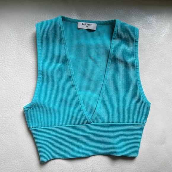 Babaton Carlotta Sculpt Knit Deep V Neck Tank Compressive XS Aqua EUC - Picture 12 of 13